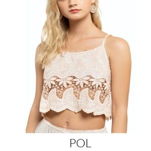 POL - Peach Crochet Embroidered Linen Crop Top Size MED (NWT)